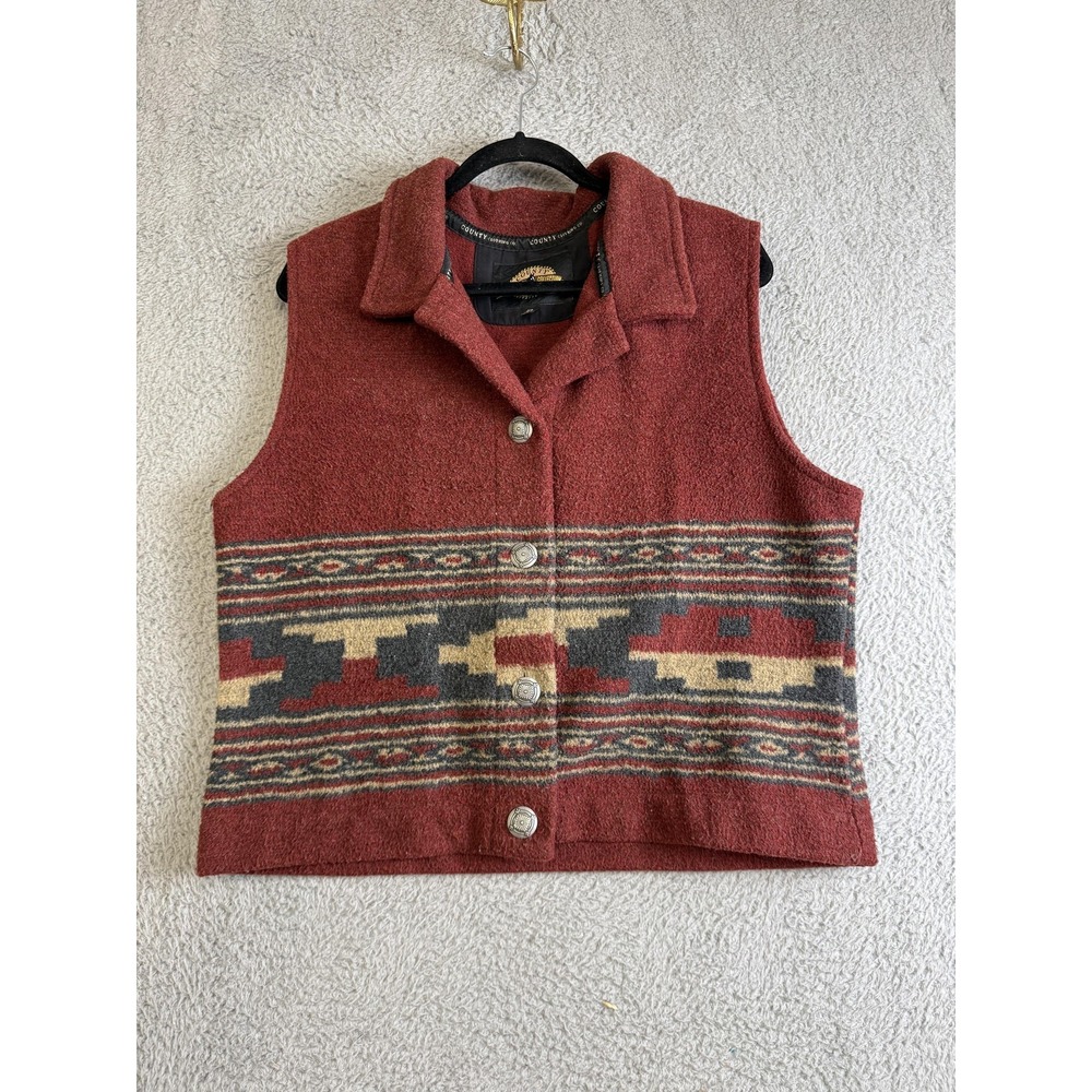 County Clothing Co Cherokee Collection Vest‎ Mens XL Rust Aztec Concho Buttons